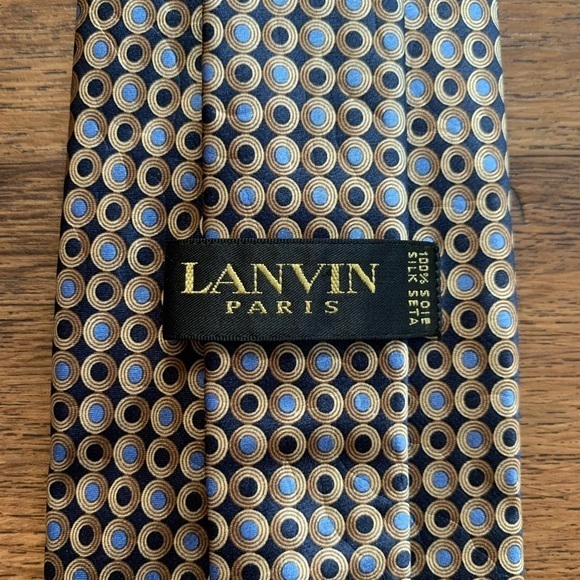 Lanvin Blue & Tan Circles Satin Tie - Picture 1 of 8